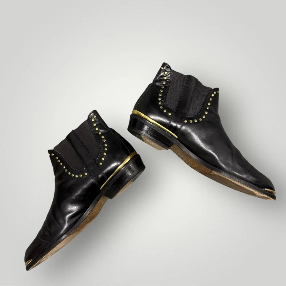 Rare Mezlan Black Leather‎ Studded Chelsea Boots Sz 8